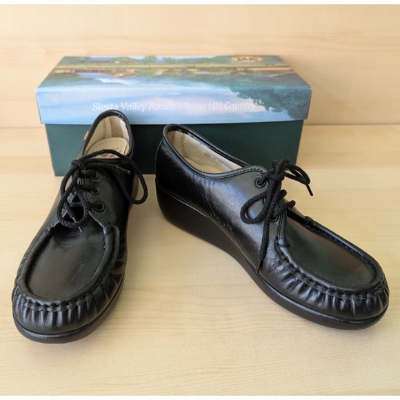 SAS Shoes - SAS Siesta Lace Up Tripad Comfort Black Bounce Moccasin Lace Wedge Oxfords w/box